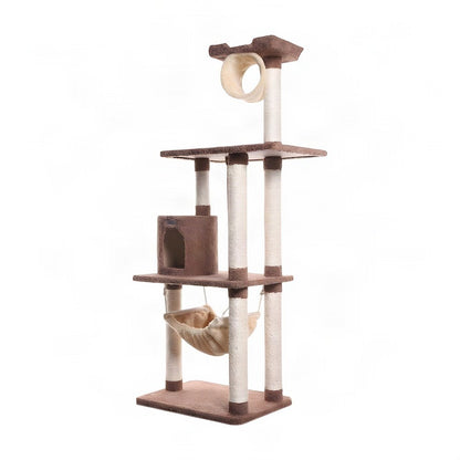 Bison Pets Tall Cat Tree with Hammock, Scratch Posts, and Top Perch, Tan