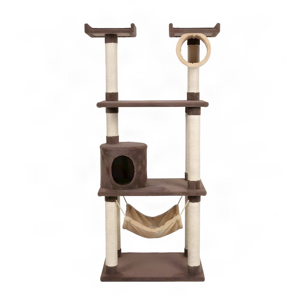 Bison Pets Tall Cat Tree with Hammock, Scratch Posts, and Top Perch, Tan