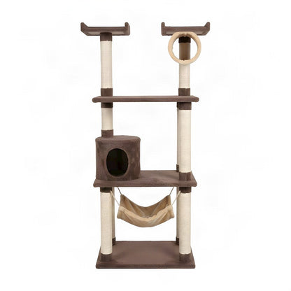 Bison Pets Tall Cat Tree with Hammock, Scratch Posts, and Top Perch, Tan