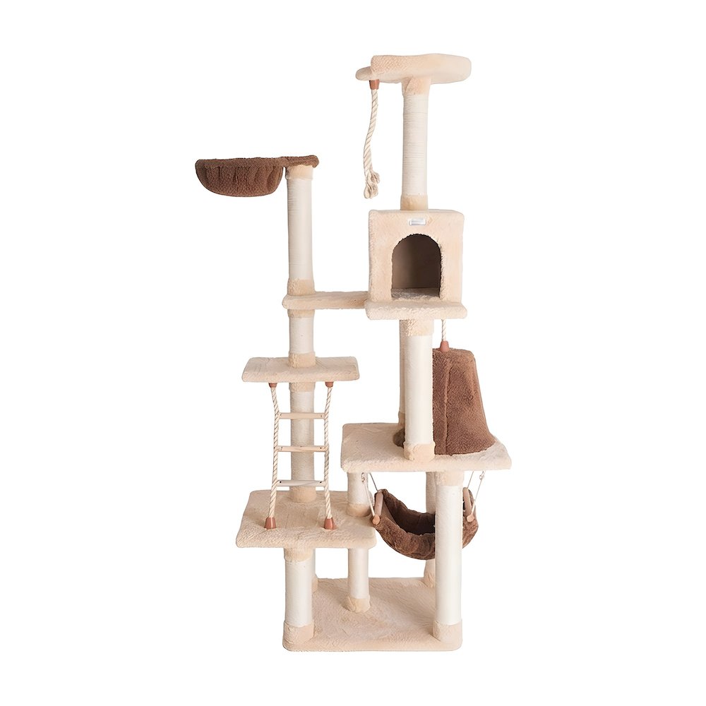 Pressed Wood Six-Level Cat Tree with Playhouse Condo and Rope Ladder