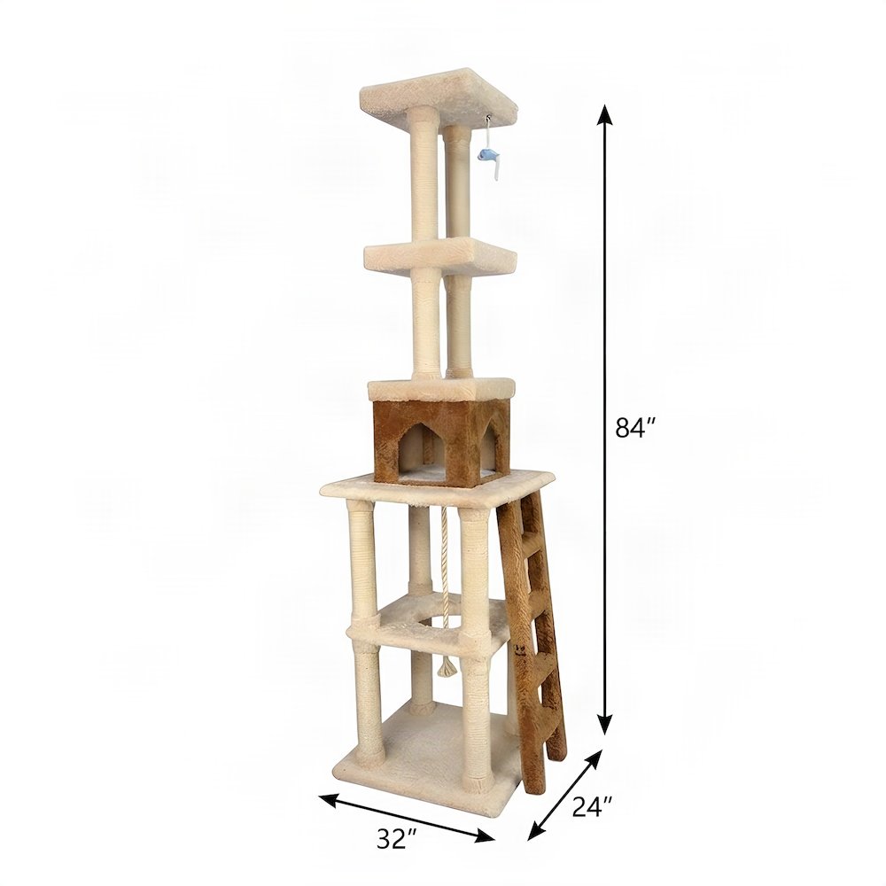 Bison Pets Tall Cat Tree with Condo, and Sisal Post, Beige