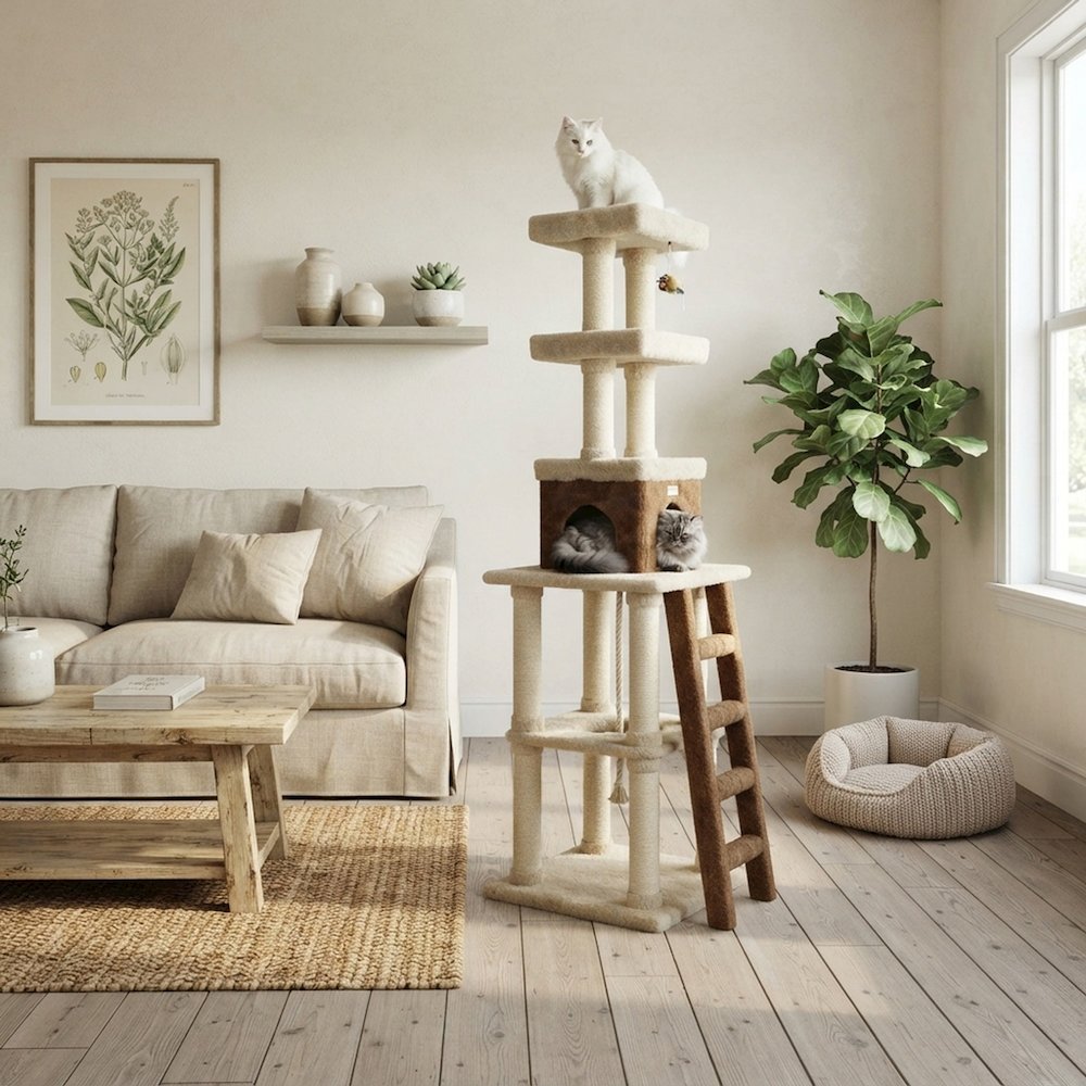 Bison Pets Tall Cat Tree with Condo, and Sisal Post, Beige