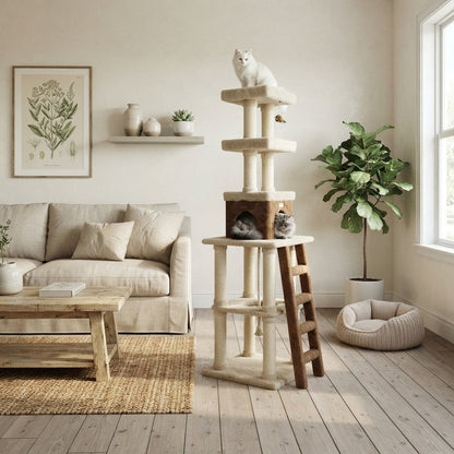 Bison Pets Tall Cat Tree with Condo, and Sisal Post, Beige