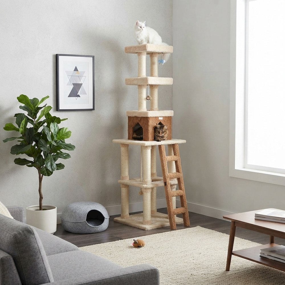 Bison Pets Tall Cat Tree with Condo, and Sisal Post, Beige