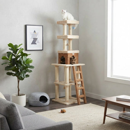 Bison Pets Tall Cat Tree with Condo, and Sisal Post, Beige