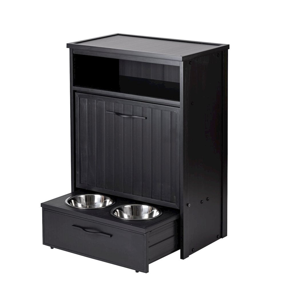 Brea Dog Food Pantry Double Dog Bowl-Espresso Black