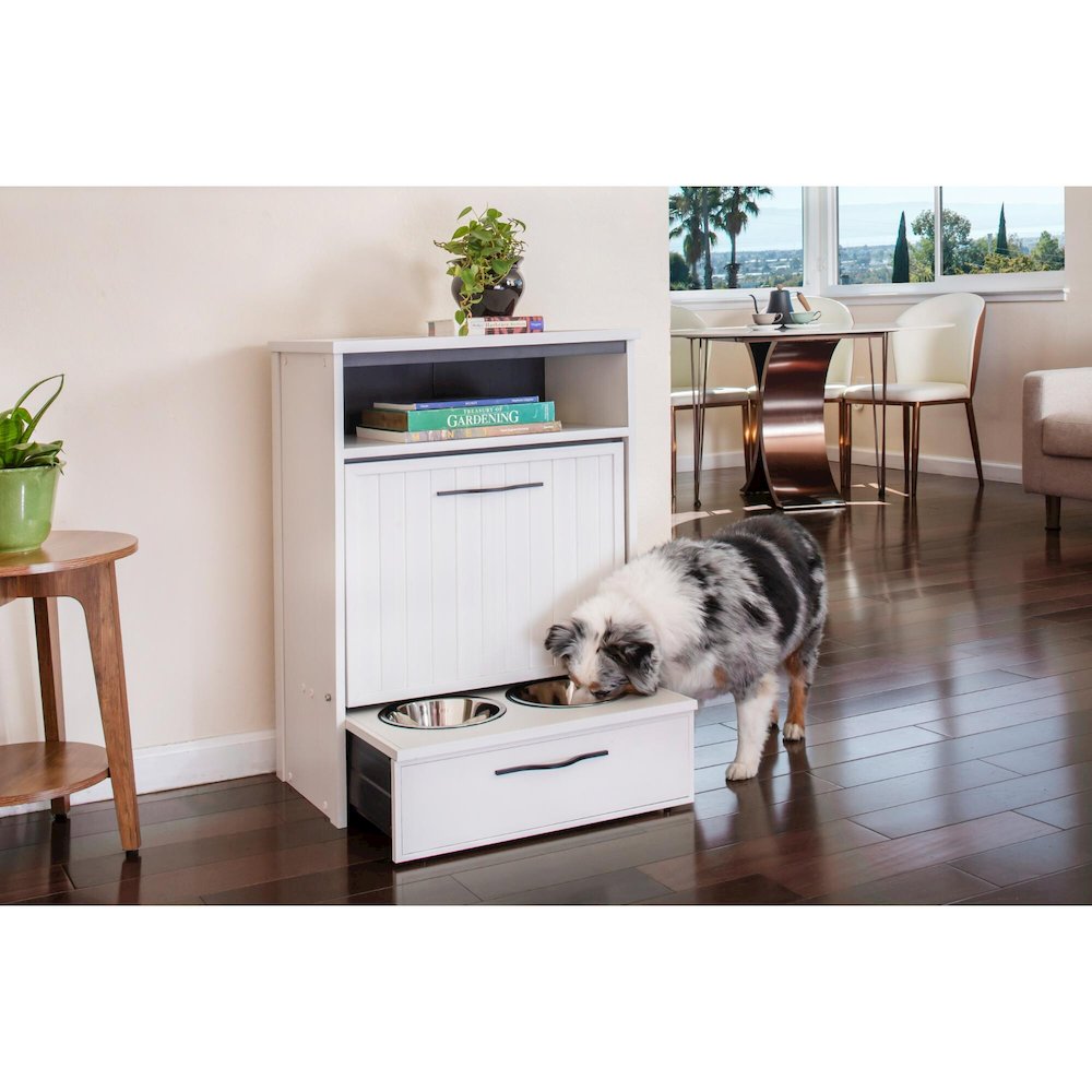 ECOFLEX® Dog Food Pantry Double Dog Bowl-Antique White