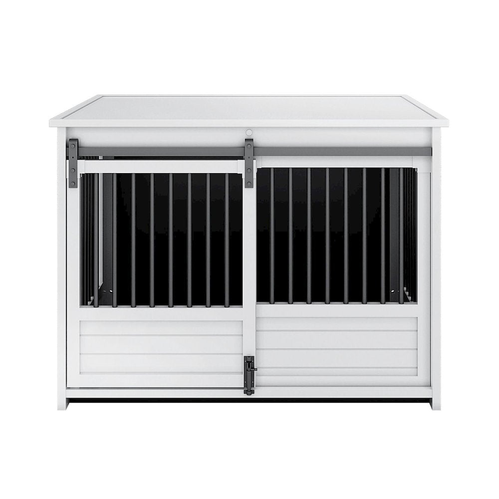 ECOFLEX Barn Door Dog Crate End Table - Antique White Large