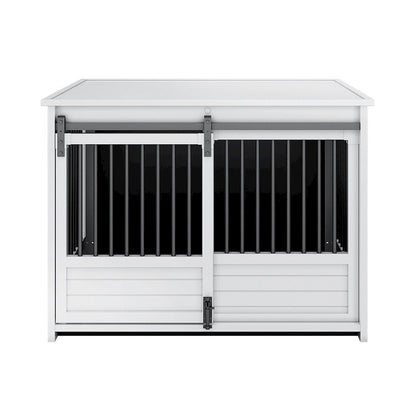 ECOFLEX Barn Door Dog Crate End Table - Antique White Large
