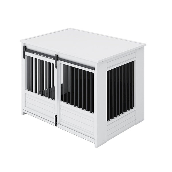 ECOFLEX Barn Door Dog Crate End Table - Antique White Large