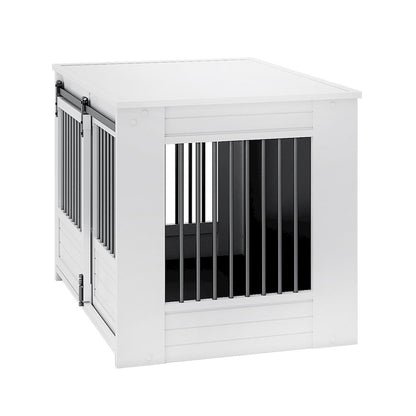 ECOFLEX Barn Door Dog Crate End Table - Antique White Large
