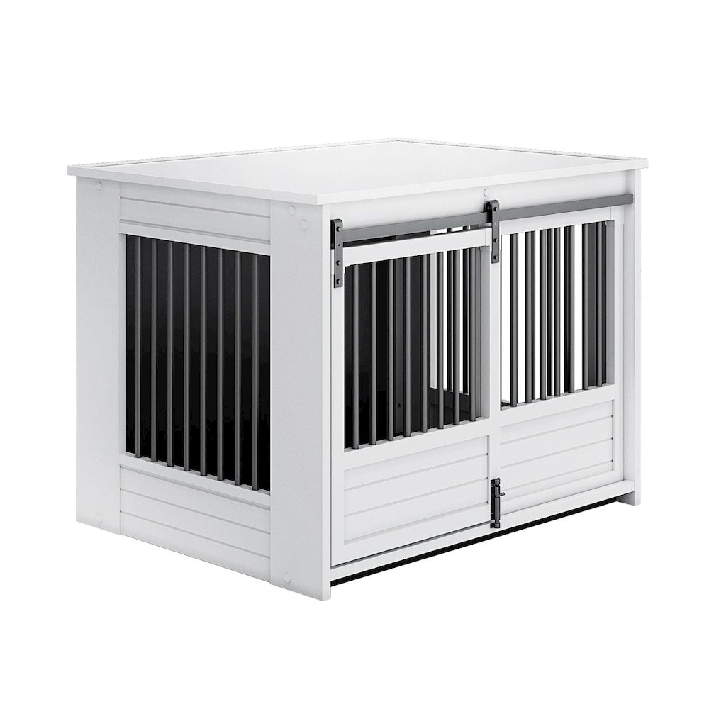 ECOFLEX Barn Door Dog Crate End Table - Antique White Large