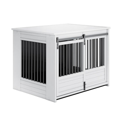 ECOFLEX Barn Door Dog Crate End Table - Antique White Large
