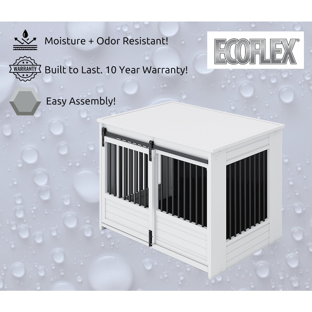 ECOFLEX Barn Door Dog Crate End Table - Antique White Large