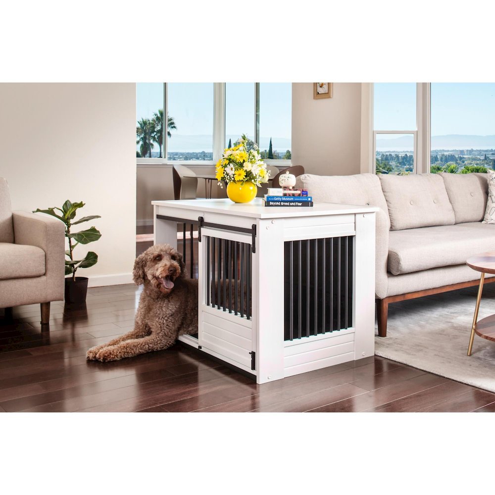 ECOFLEX Barn Door Dog Crate End Table - Antique White Large