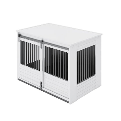 ECOFLEX Barn Door Dog Crate End Table - Antique White X-Large