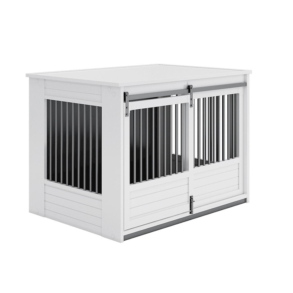 ECOFLEX Barn Door Dog Crate End Table - Antique White X-Large