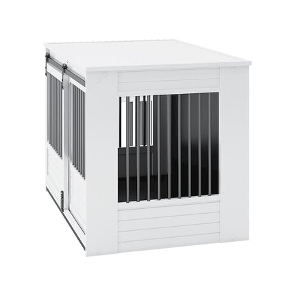 ECOFLEX Barn Door Dog Crate End Table - Antique White X-Large