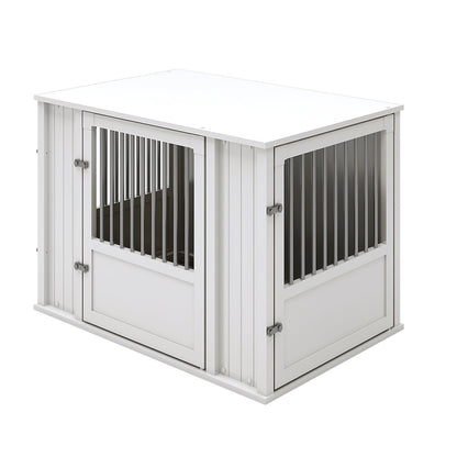 Durable ECOFLEX Large Dog Crate with Flexible Door Placement in Antique White