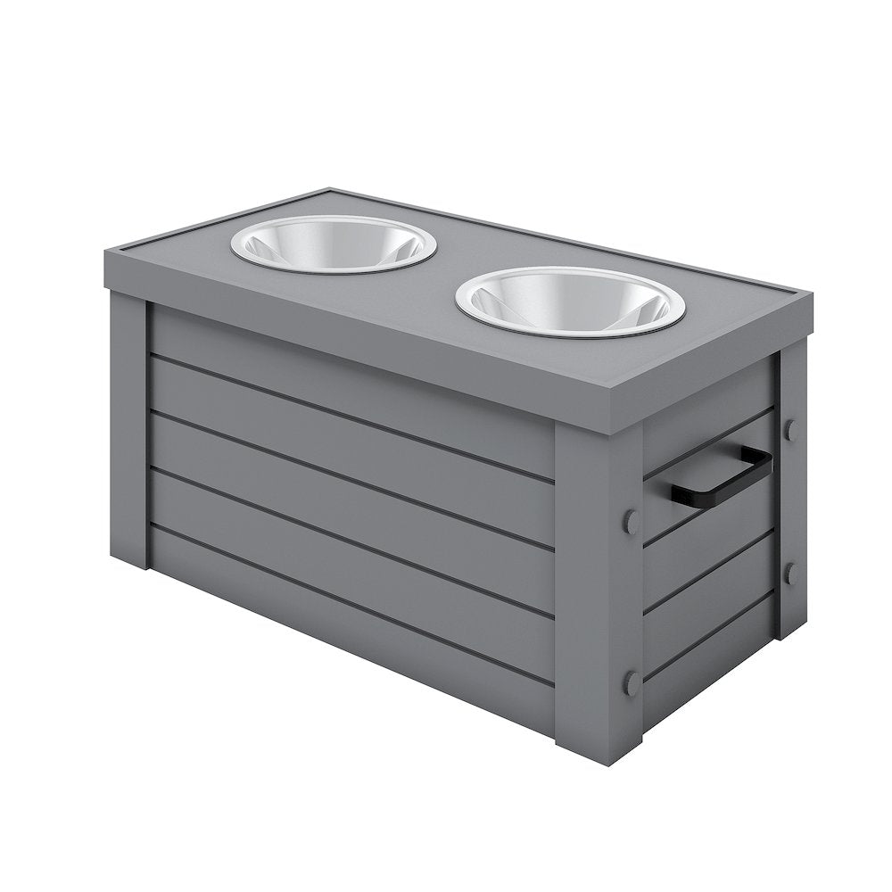 Elevated Dog Feeder in Grey, Two Bowl Design, Small to Medium Size Dog