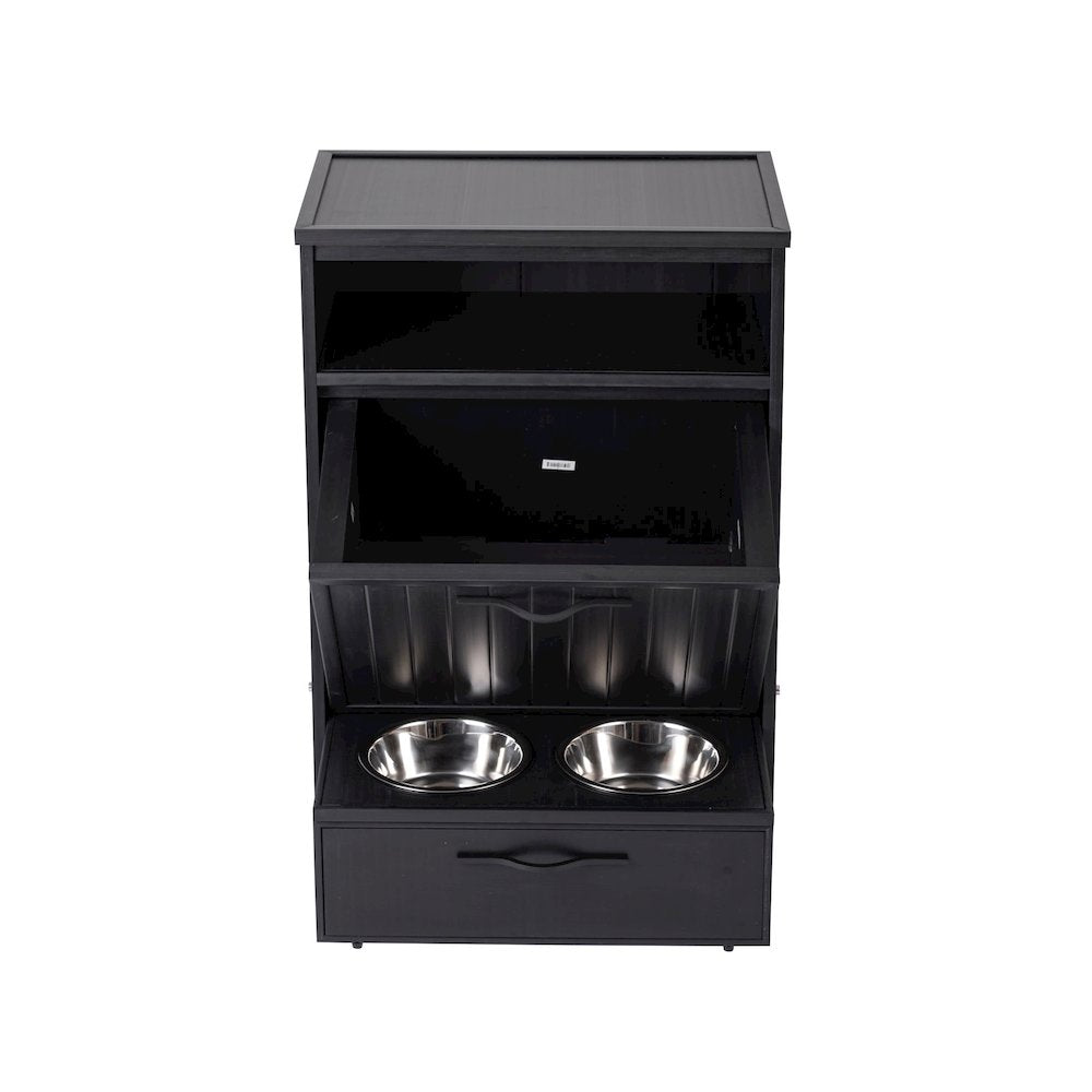 Brea Dog Food Pantry Double Dog Bowl-Espresso Black