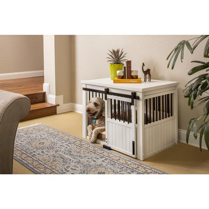 ECOFLEX® Homestead Sliding Barn Door Dog Crate -Antique White