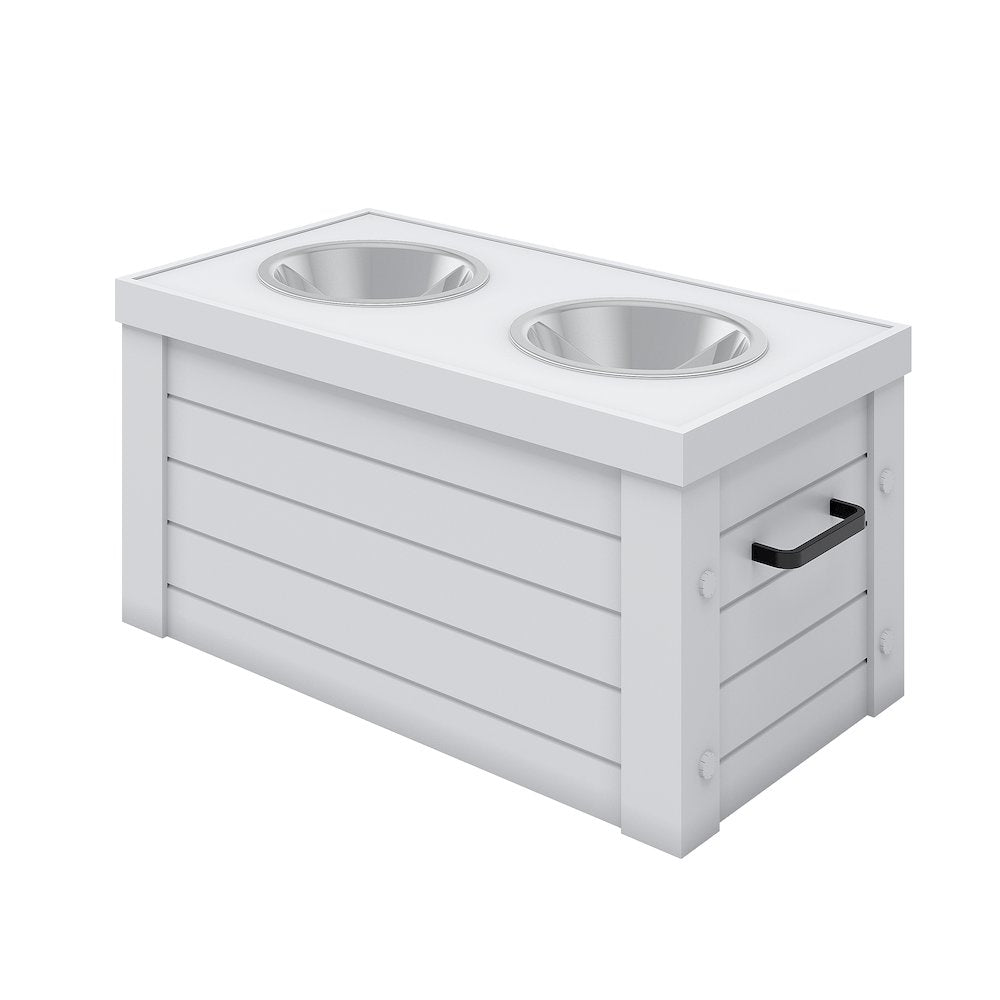 Elevated Dog Feeder in Antique White, Two Bowl Design, Small to Medium Size Dog