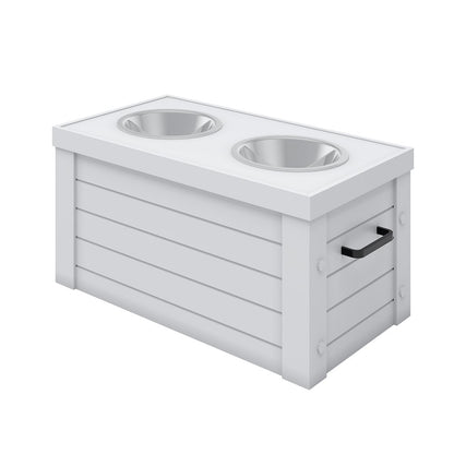 Elevated Dog Feeder in Antique White, Two Bowl Design, Small to Medium Size Dog