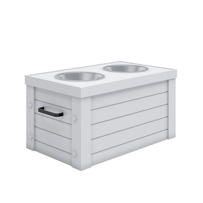 Elevated Dog Feeder in Antique White, Two Bowl Design, Small to Medium Size Dog