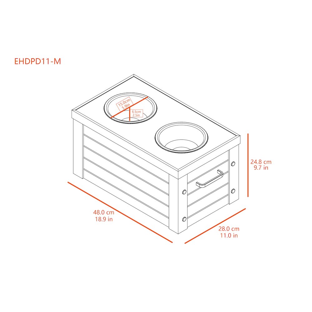 Elevated Dog Feeder in Antique White, Two Bowl Design, Small to Medium Size Dog