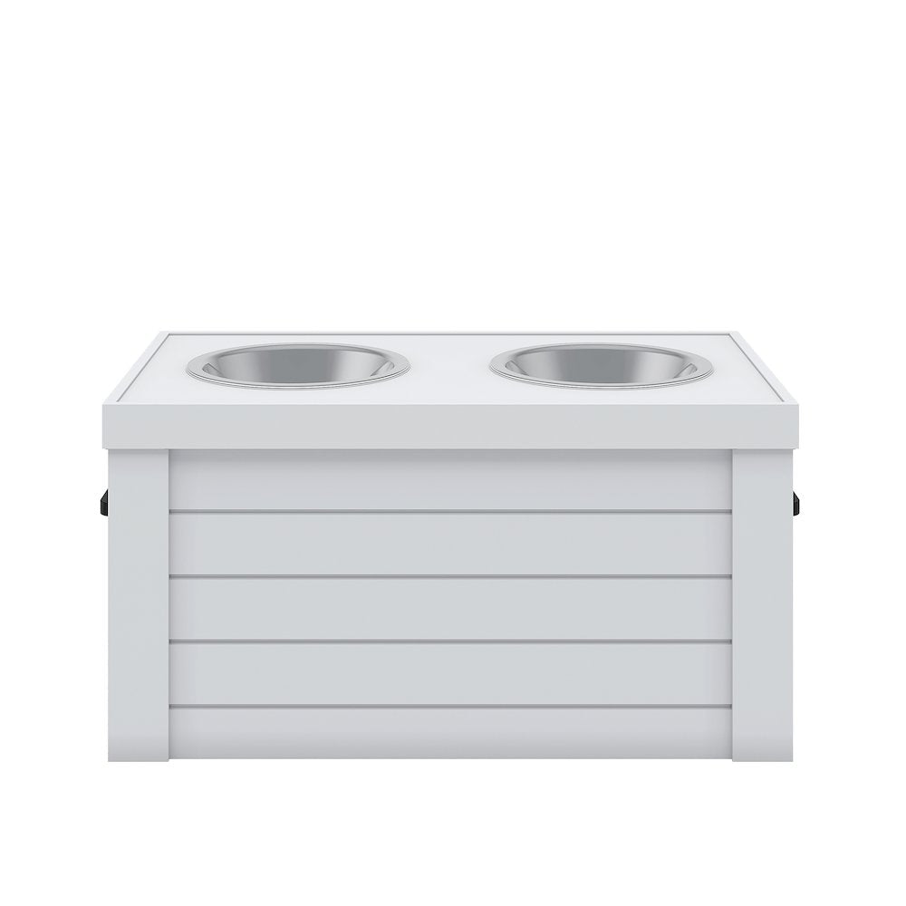Elevated Dog Feeder in Antique White, Two Bowl Design, Small to Medium Size Dog