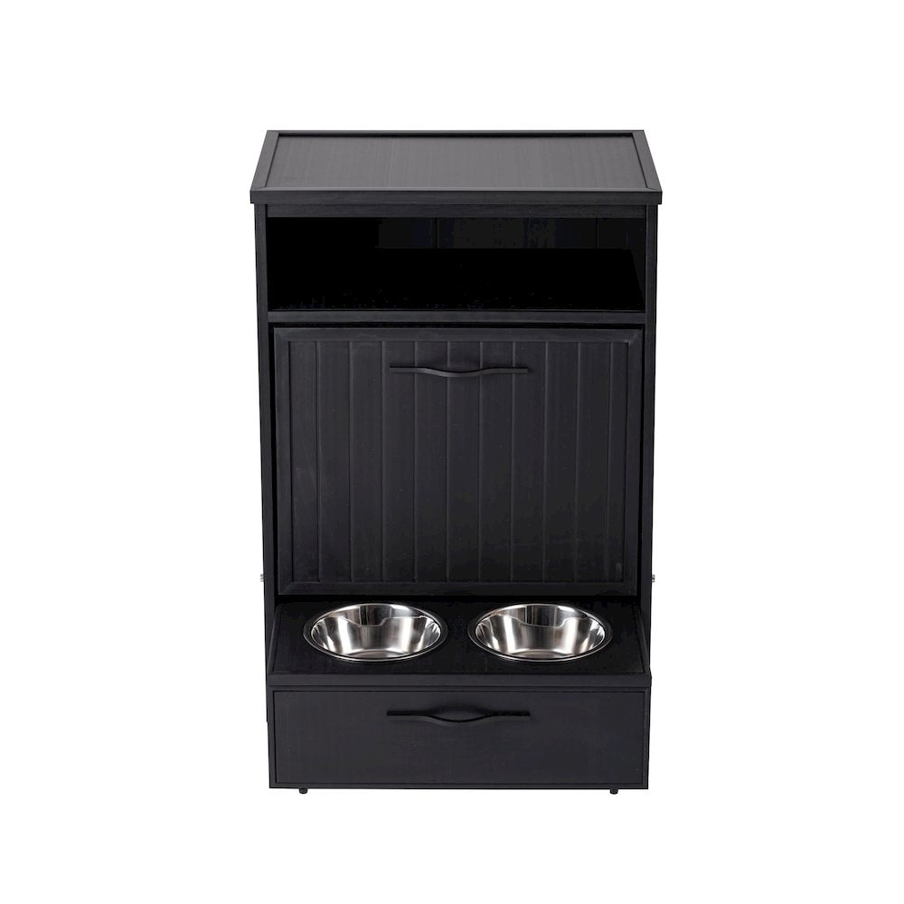 Brea Dog Food Pantry Double Dog Bowl-Espresso Black