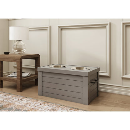 Elevated Dog Feeder in Grey, Two Bowl Design, Small to Medium Size Dog