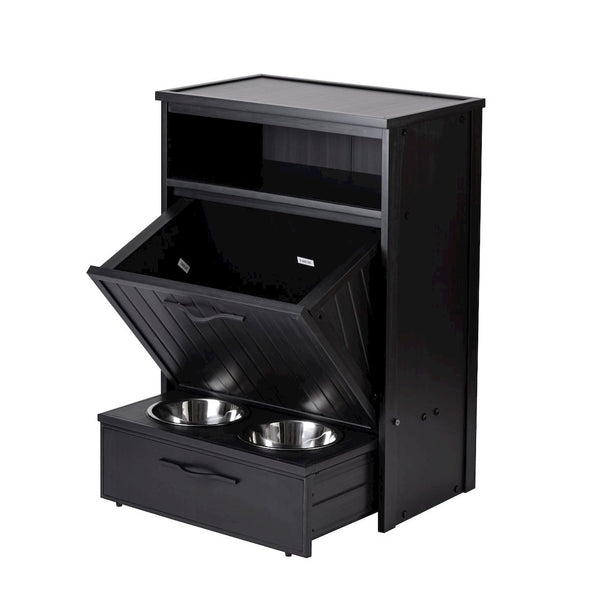 Brea Dog Food Pantry Double Dog Bowl-Espresso Black