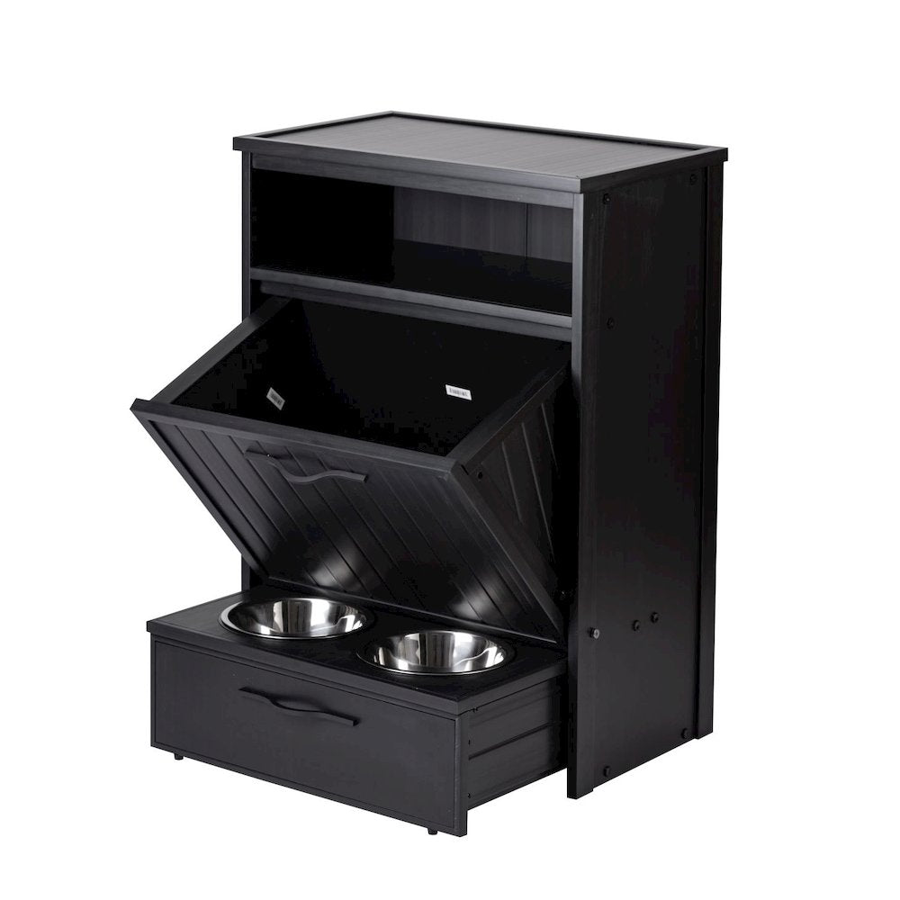 Brea Dog Food Pantry Double Dog Bowl-Espresso Black