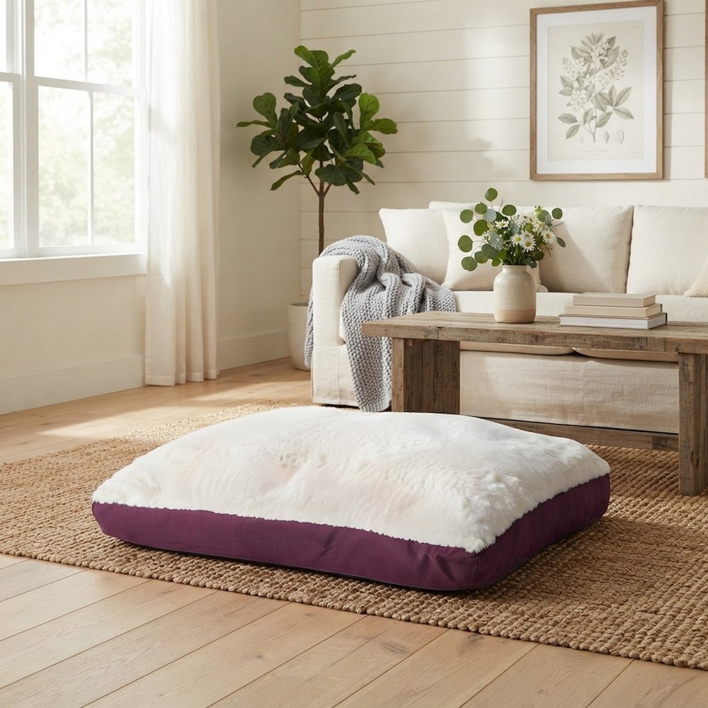 Bison Pets Polyester-Upholstered Pet Bed with Poly Fill, Ivory & Burgundy