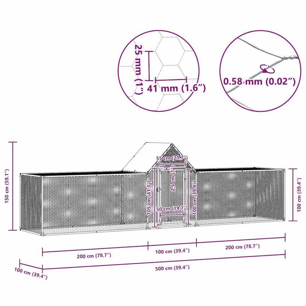 vidaXL Chicken Coop 16.4'x3.3'x4.9'Galvanized Steel