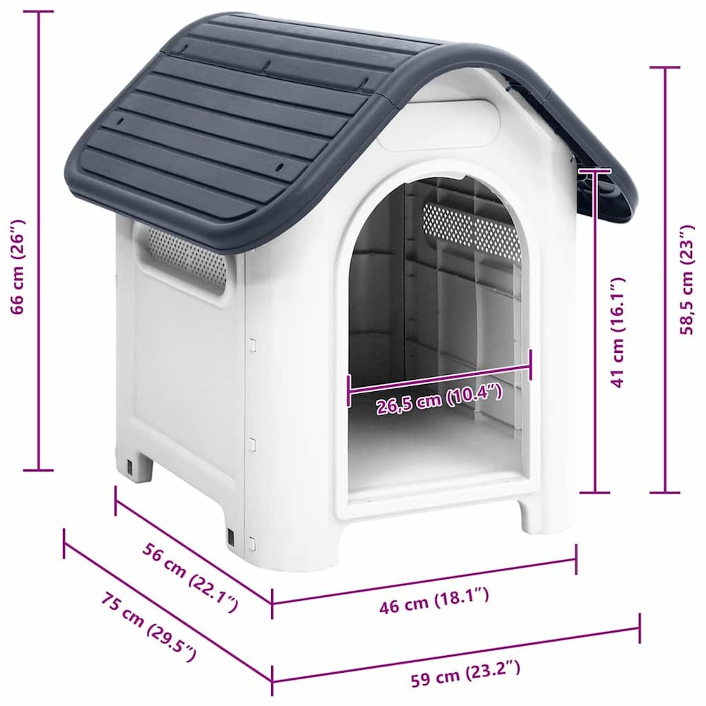 vidaXL Dog House Grey 23.2x29.5x26.0" Polypropylene