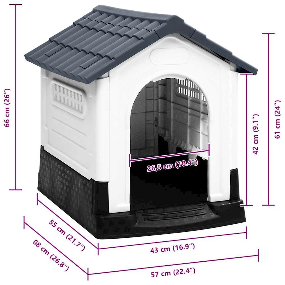 vidaXL Dog House Grey 22.4x26.8x26.0" Polypropylene