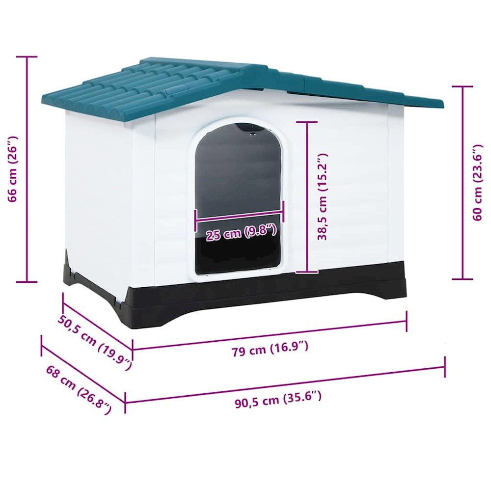 vidaXL Dog House Blue 35.6"x26.8"x26" Polypropylene