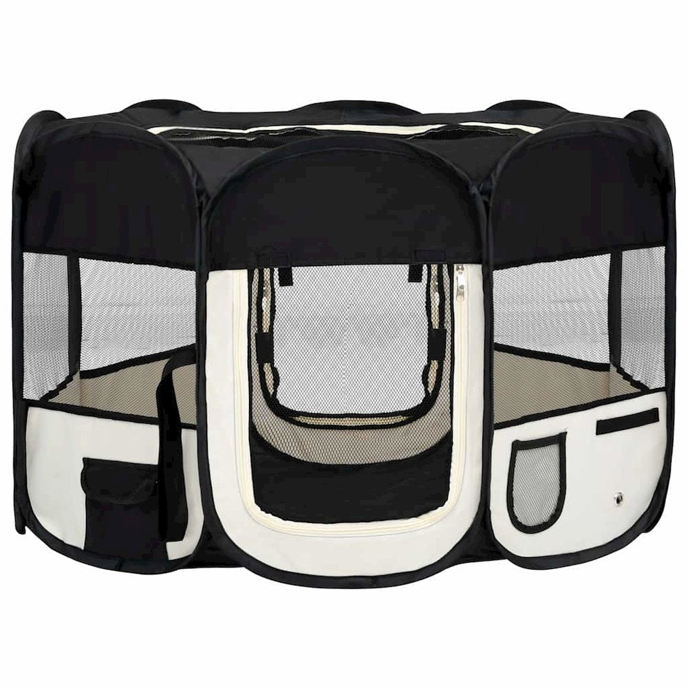 vidaXL Foldable Dog Playpen with Carrying Bag Black 43.3"x43.3"x22.8