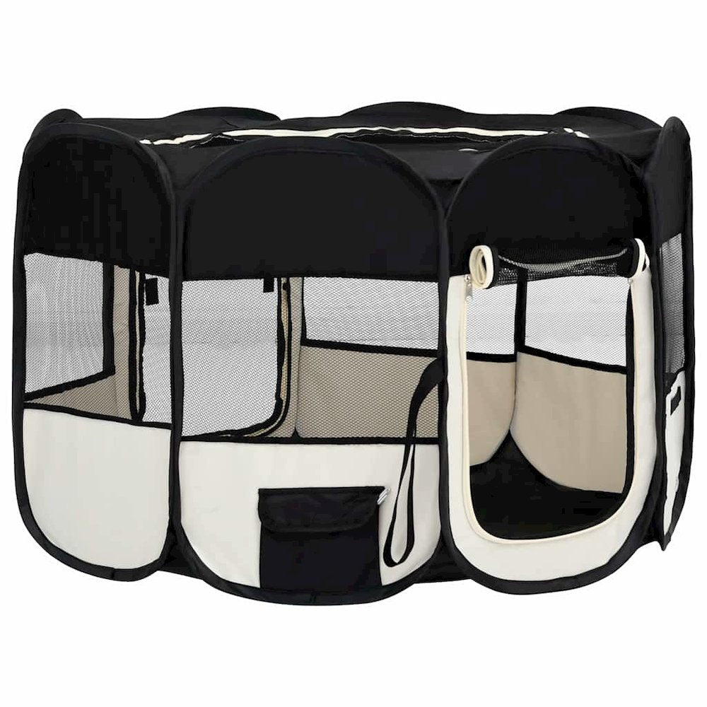 vidaXL Foldable Dog Playpen with Carrying Bag Black 43.3"x43.3"x22.8
