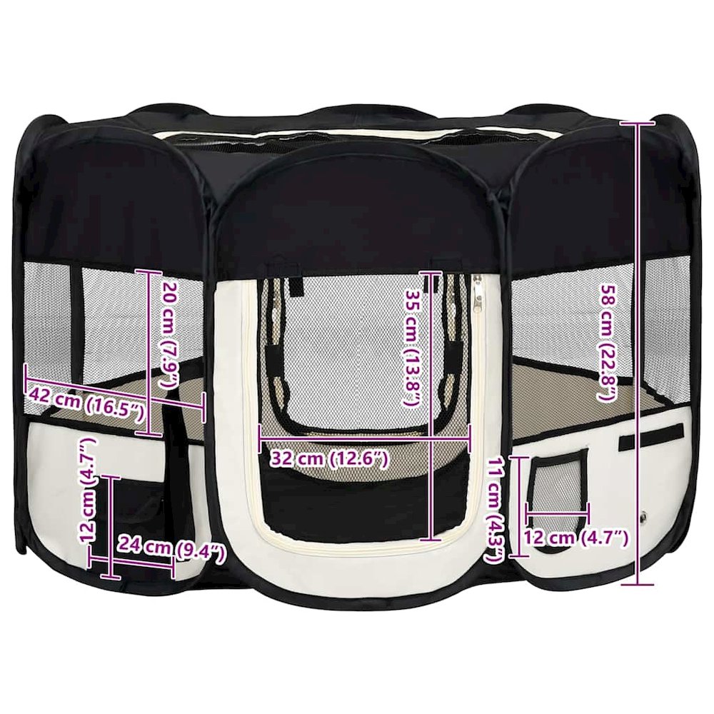 vidaXL Foldable Dog Playpen with Carrying Bag Black 43.3"x43.3"x22.8