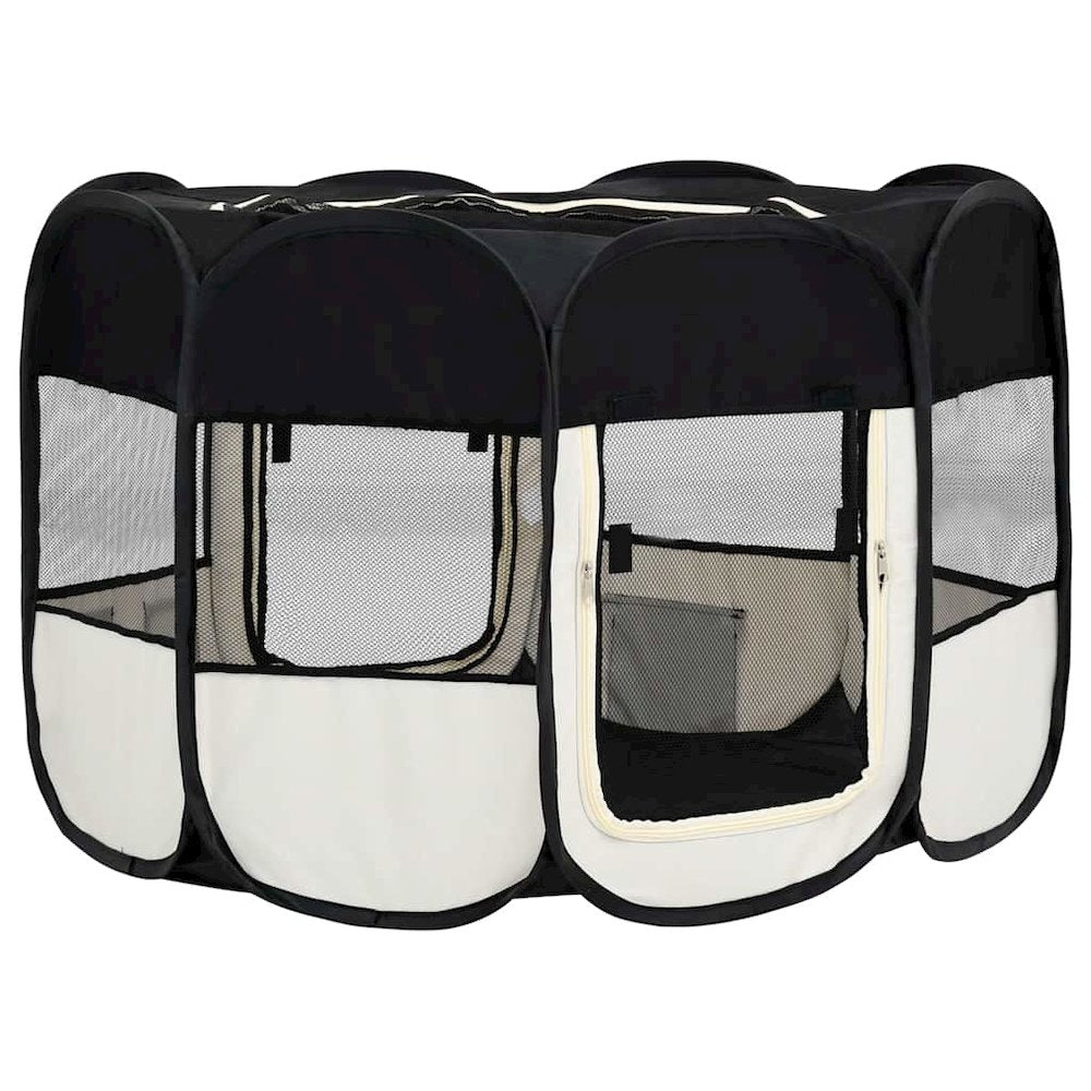 vidaXL Foldable Dog Playpen with Carrying Bag Black 43.3"x43.3"x22.8
