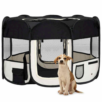 vidaXL Foldable Dog Playpen with Carrying Bag Black 43.3"x43.3"x22.8