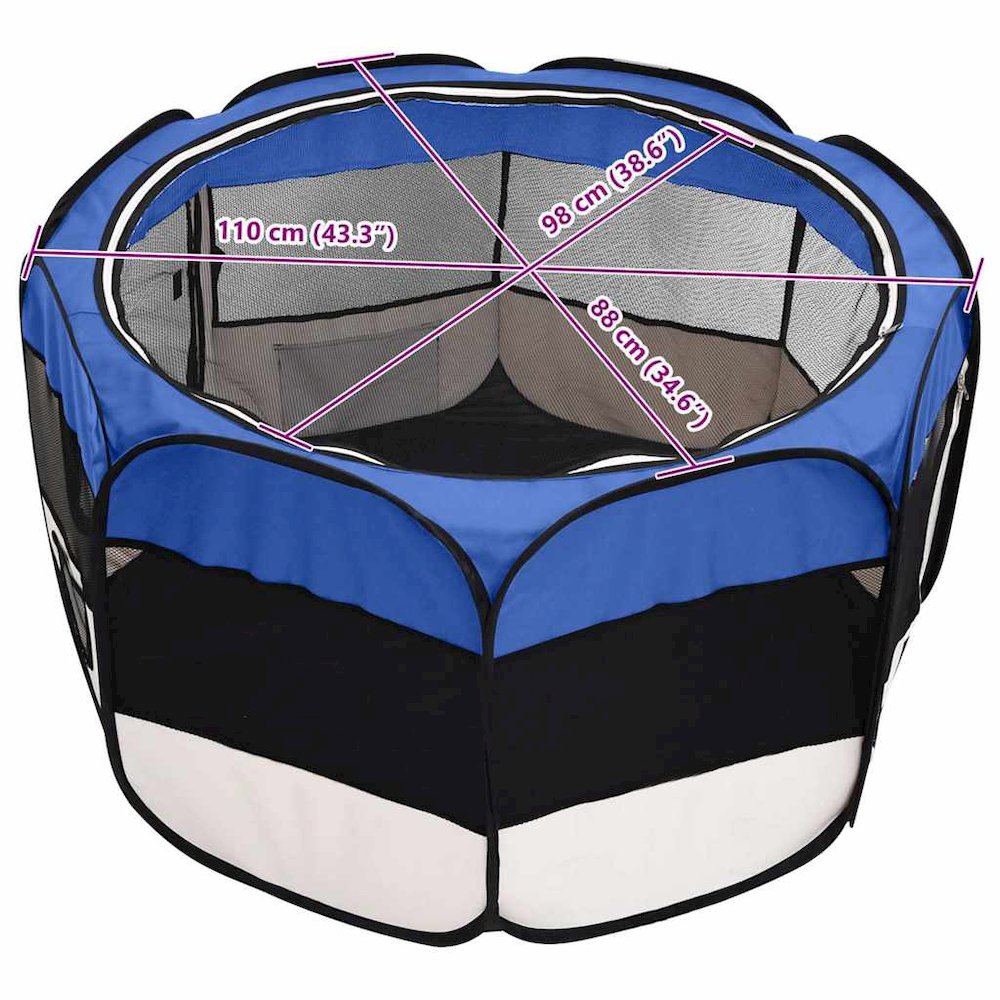 vidaXL Foldable Dog Playpen with Carrying Bag Blue 43.3"x43.3"x22.8