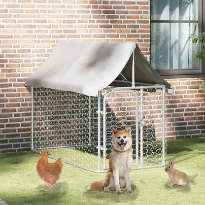 Dog Kennel Silver Galvanized Steel, Polyethylene