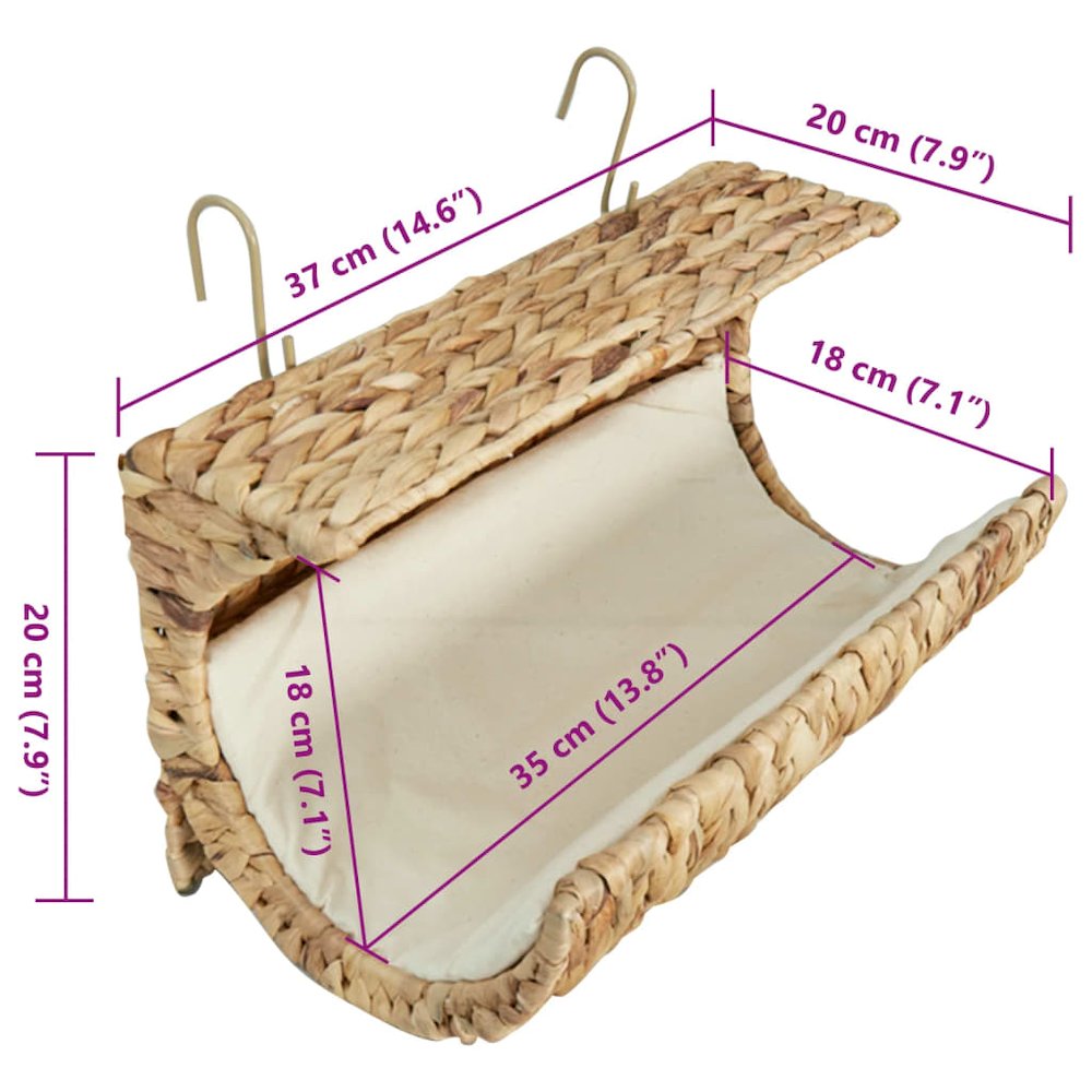 Cat Bed Brown Water Hyacinth, Metal, Polyester