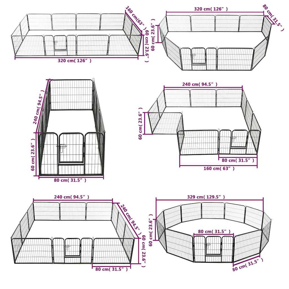 Dog Playpen Black Powder-Coated Steel 23.6 x 31.5 12-panel