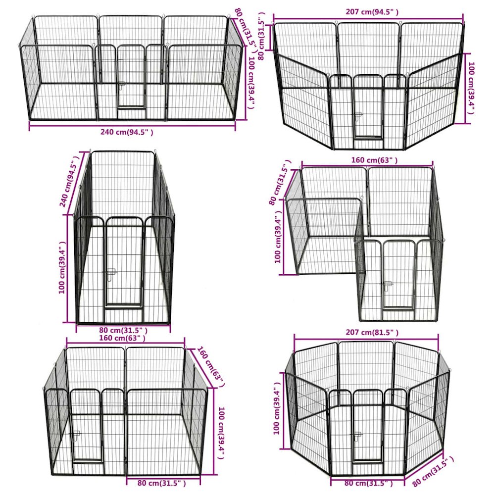 Dog Playpen Black Powder-Coated Steel 31.5 x 39.4 8-panel